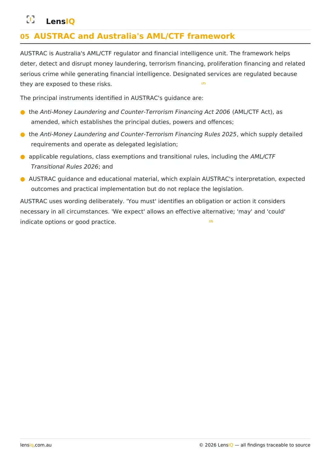 Page 6 of 49. Section 05, AUSTRAC and Australia’s AML/CTF framework.