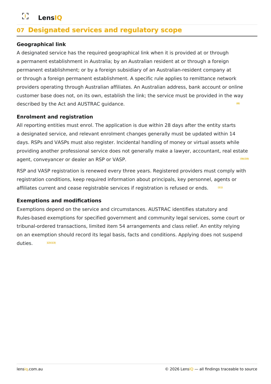 Page 8 of 49. Section 07, Designated services and regulatory scope.
