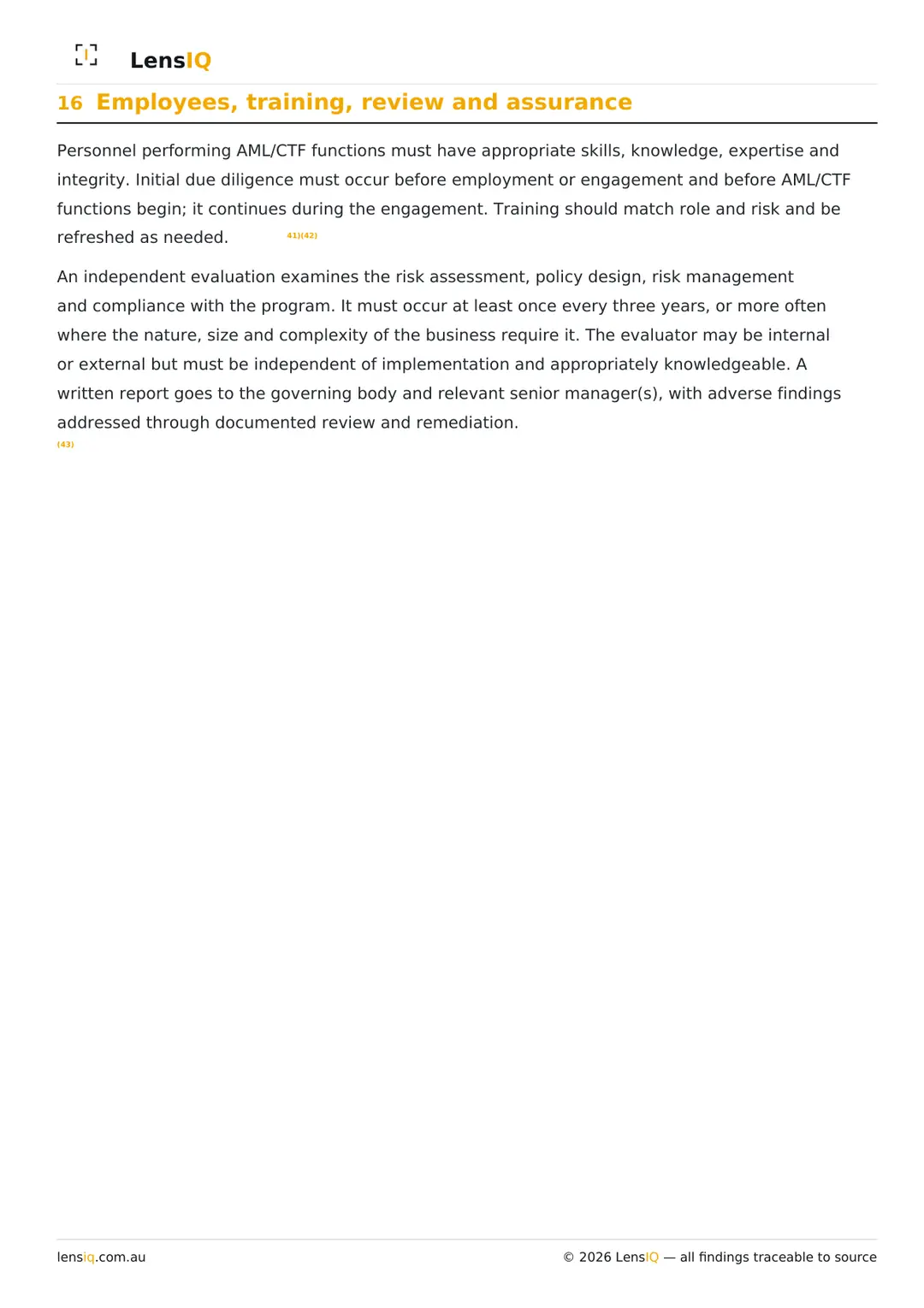 Page 18 of 49. Section 16, Employees, training, review and assurance.