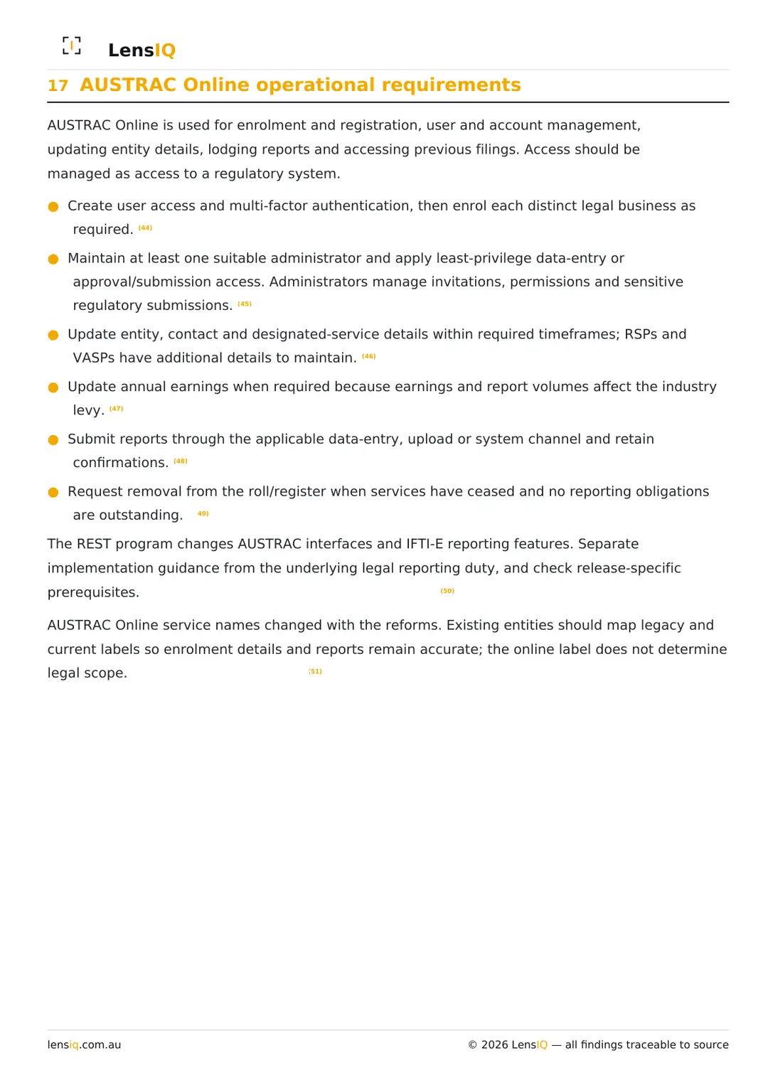 Page 19 of 49. Section 17, AUSTRAC Online operational requirements.